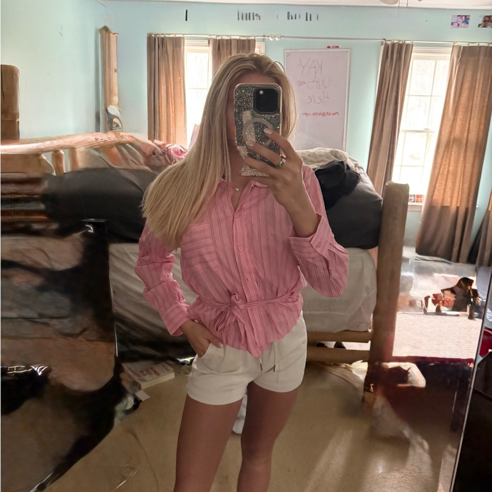 Pink Button up Crop